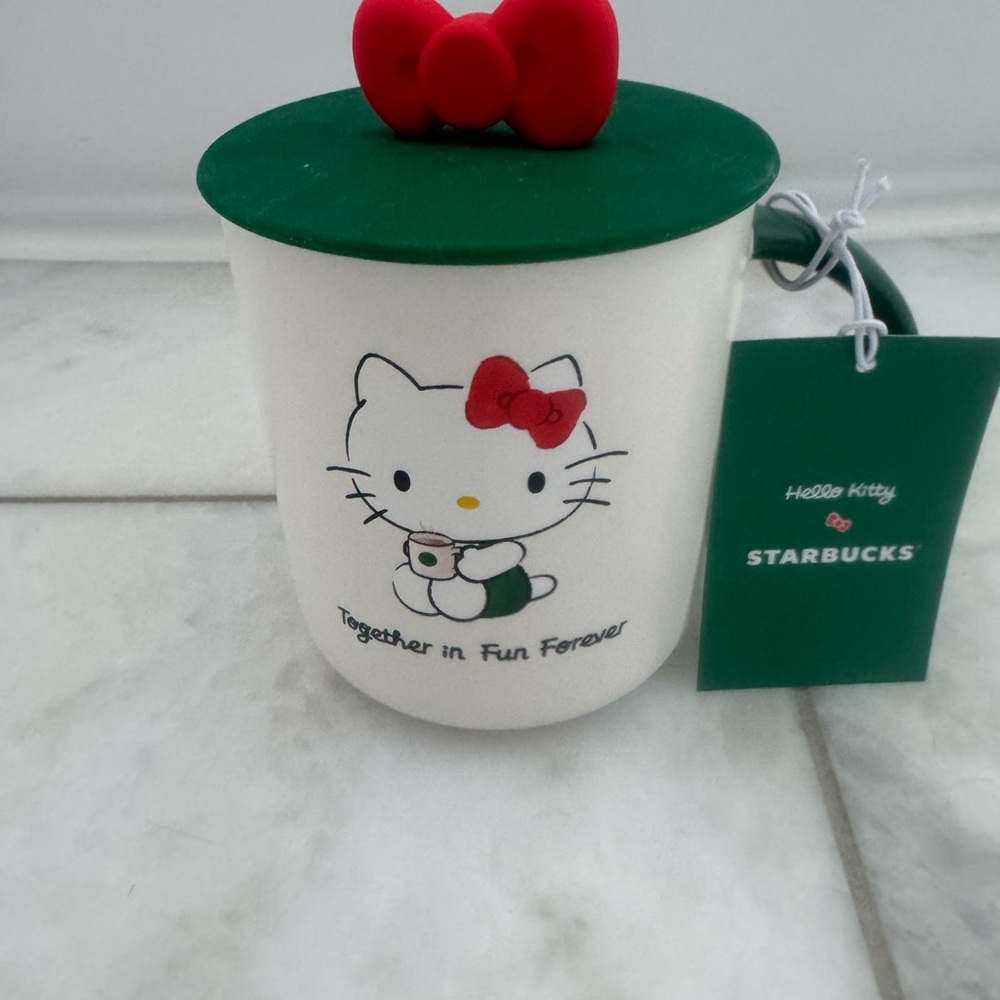 Starbucks Hello Kitty Mug with Green Lid and Red Bow- NWT